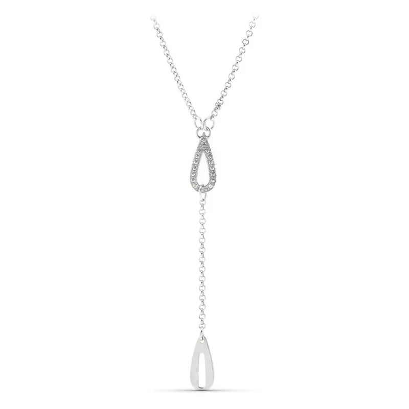 Gargantilla Oro Blanco 18k mujer cadena combinada forma gotas circoni