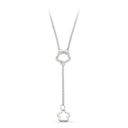 Gargantilla Oro Blanco 18k mujer cadena combinada forma flor circonit