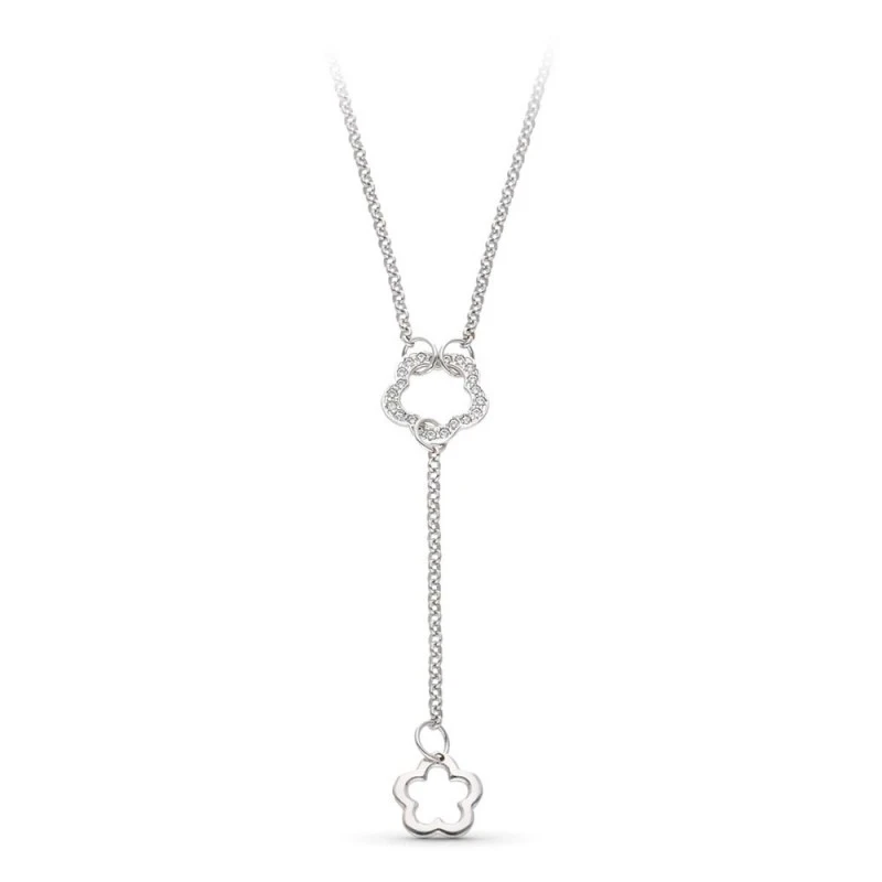 Gargantilla Oro Blanco 18k mujer cadena combinada forma flor circonit