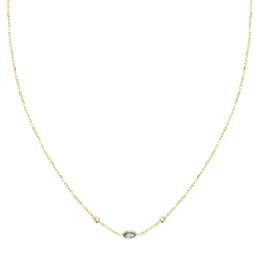 Gargantilla Oro 18k mujer 40 cm. cadena forzada piedra aguamarina 5 x