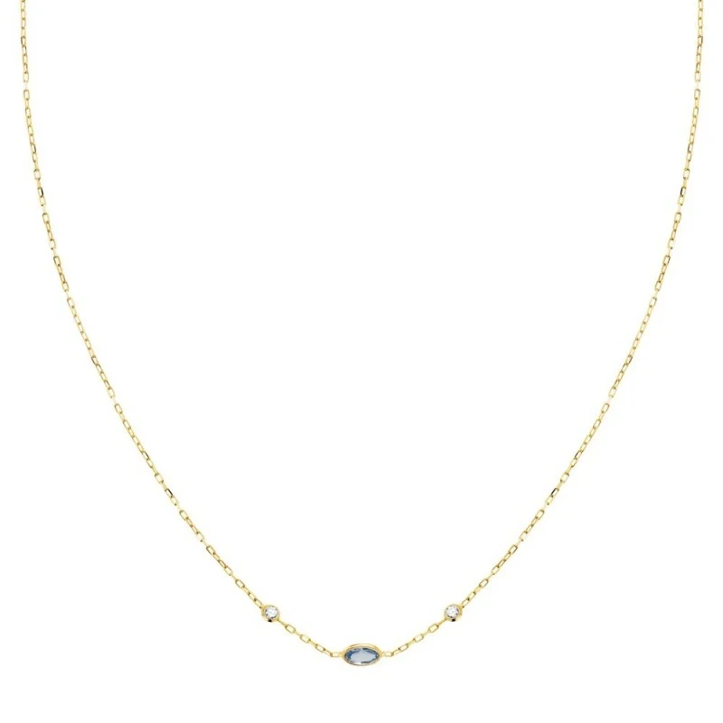 Gargantilla Oro 18k mujer 40 cm. cadena forzada piedra aguamarina 5 x