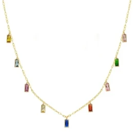 Gargantilla Oro 18k mujer 42 cm. cadena combinada circonitas rectangu