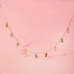 Gargantilla Oro 18k mujer 42 cm. cadena combinada circonitas rectangu