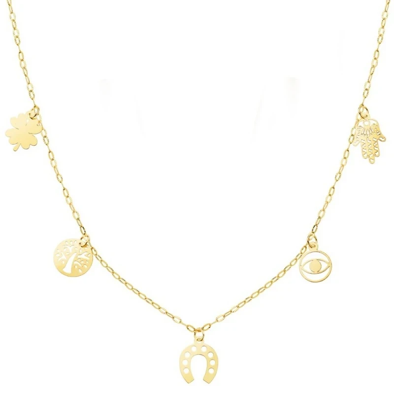 Gargantilla Amuletos Oro 18k mujer 42 cm. colgantes de la suerte cade