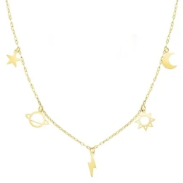 Gargantilla Oro 18k mujer 42 cm. colgantes universo cadena forzada ta