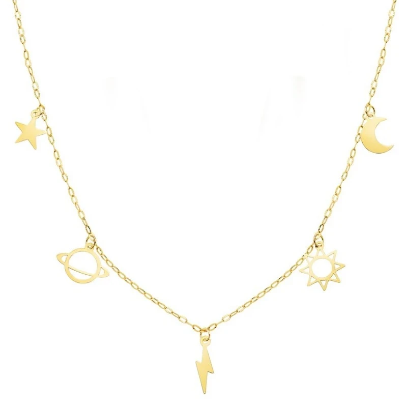 Gargantilla Oro 18k mujer 42 cm. colgantes universo cadena forzada ta