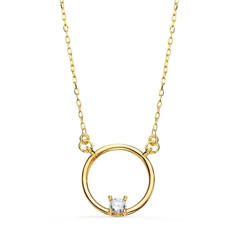 Gargantilla Oro 18k mujer 40 cm. cadena forzada detalle círculo calad