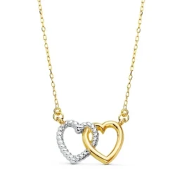 Gargantilla Oro Bicolor 18k mujer 42 cm. dos corazones entrelazados 1