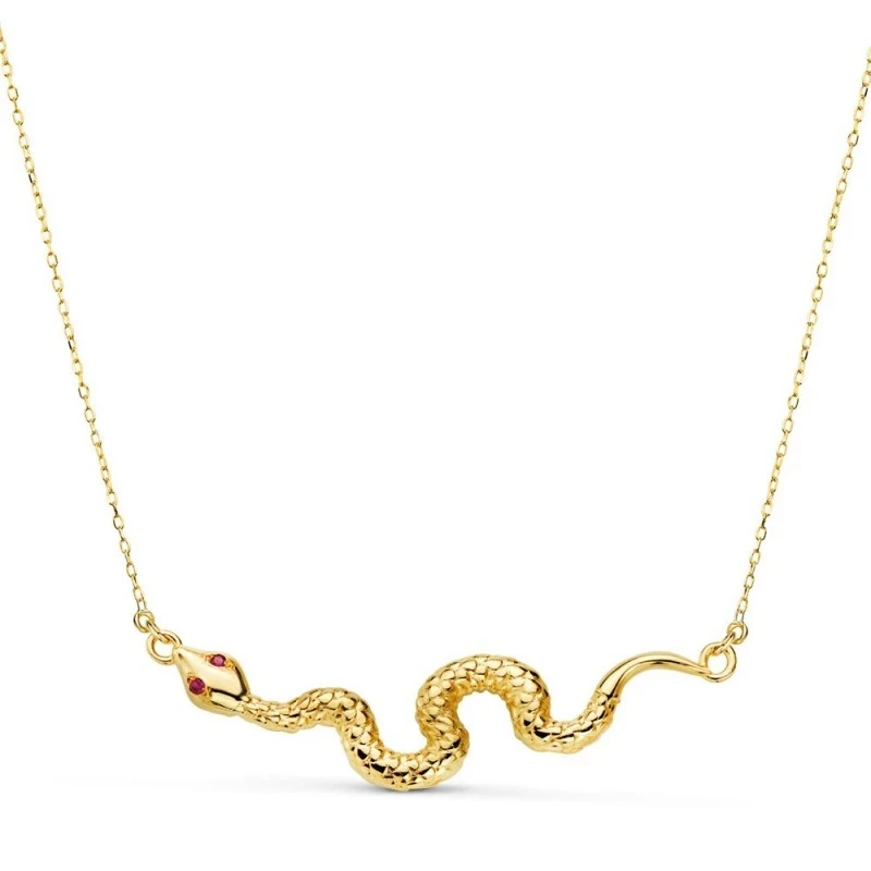 Gargantilla Oro 18k mujer 45 cm. serpiente 40 x9 mm. circonitas rojas