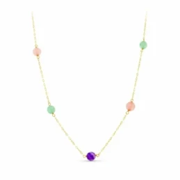 Gargantilla Oro 18k mujer 42 cm. bolas cuarzo colores 6 mm.