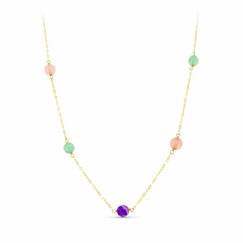 Gargantilla Oro 18k mujer 42 cm. bolas cuarzo colores 6 mm.