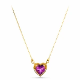 Gargantilla Oro 18k mujer 40 cm. corazón amatista 7 mm. circonitas