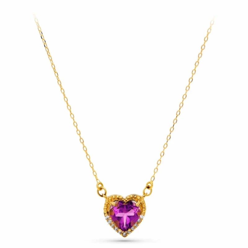 Gargantilla Oro 18k mujer 40 cm. corazón amatista 7 mm. circonitas