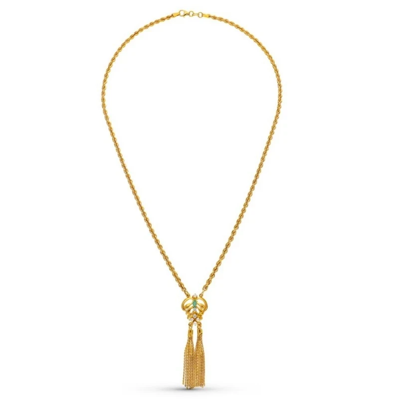 Gargantilla Cordón Salomónico Oro 18k mujer 50 cm. esmeralda detalle