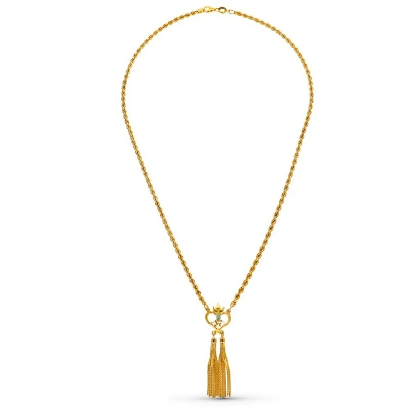 Gargantilla Cordón Salomónico Oro 18k mujer 50 cm. piedra esmeralda c