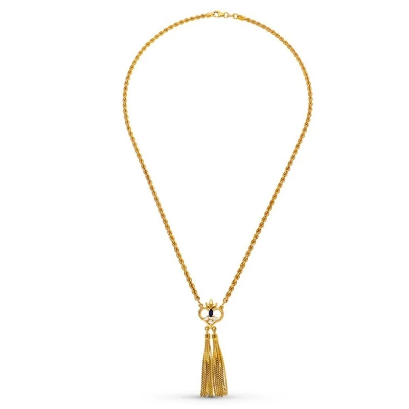 Gargantilla Cordón Salomónico Oro 18k mujer 50 cm. piedra zafiro colg