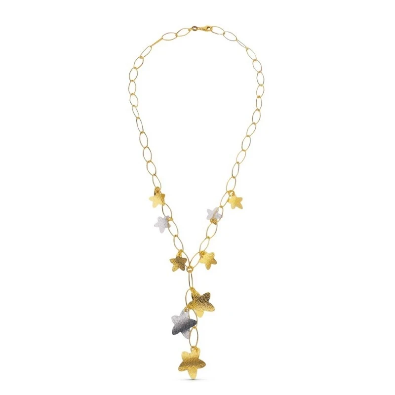 Gargantilla Oro Bicolor 18k mujer eslabones ovalados colgantes estrel