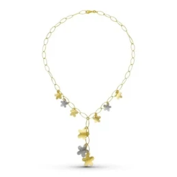 Gargantilla Oro Bicolor 18k mujer eslabones ovalados colgantes flores