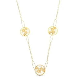 Gargantilla Oro 18k mujer cadena combinada tres círculos calados deta