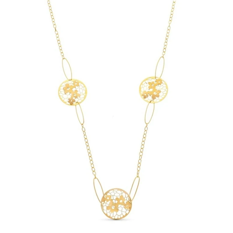 Gargantilla Oro 18k mujer cadena combinada tres círculos calados deta