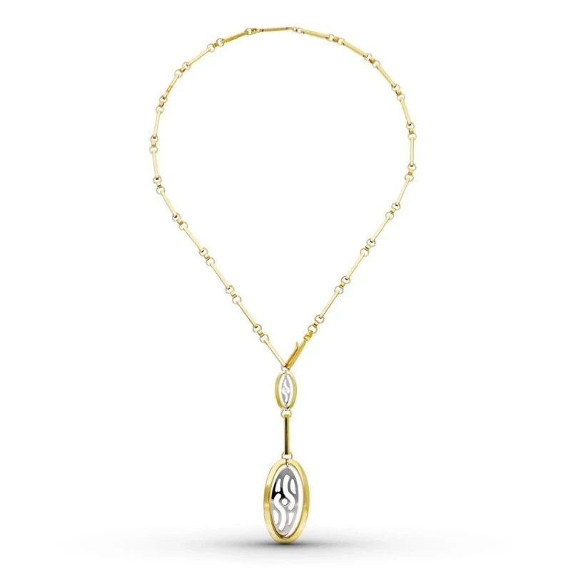 Gargantilla Oro Bicolor 18k mujer 45 cm. eslabones planos lisos forma