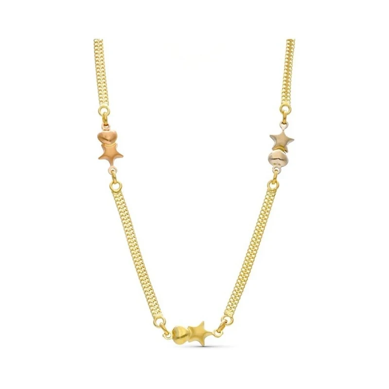 Gargantilla Oro Tricolor 18k mujer cadena malla combinada estrellas
