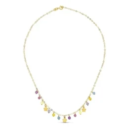 Gargantilla Oro 18k mujer piedras colores combinados flores colgantes