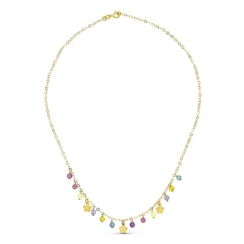 Gargantilla Oro 18k mujer piedras colores combinados flores colgantes