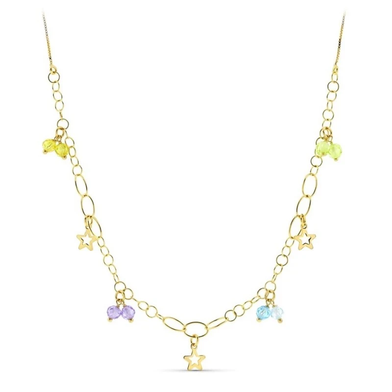 Gargantilla Oro 18k mujer piedras colores combinados estrella colgant