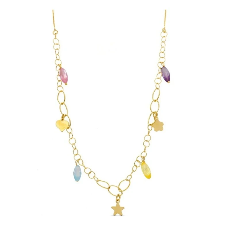 Gargantilla Oro 18k mujer piedras colores combinadas corazón flor est