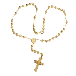 Rosario Oro 18k cadena 65 cm. cruz 45 x 27 mm. Virgen Milagrosa bolas