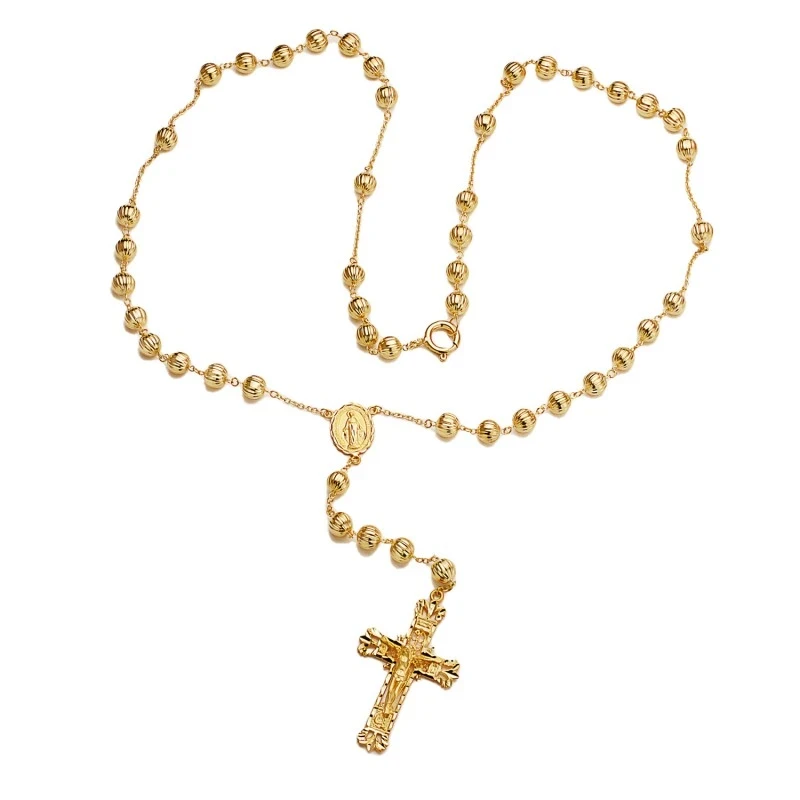 Rosario Oro 18k cadena 65 cm. cruz 45 x 27 mm. Virgen Milagrosa bolas