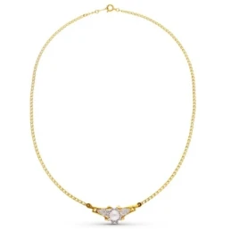 Gargantilla Oro 18k mujer perla centro detalle circonitas laterales
