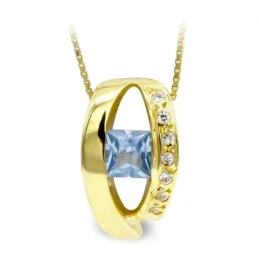 Gargantilla Oro 18k mujer colgante ovalado piedra azul centro combina