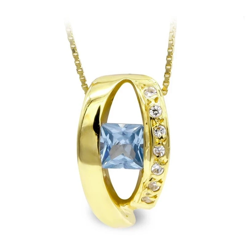 Gargantilla Oro 18k mujer colgante ovalado piedra azul centro combina