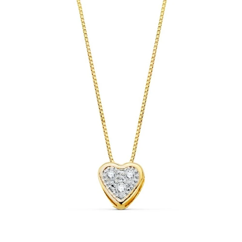 Gargantilla Oro Bicolor 18k mujer 42 cm. colgante corazón circonitas