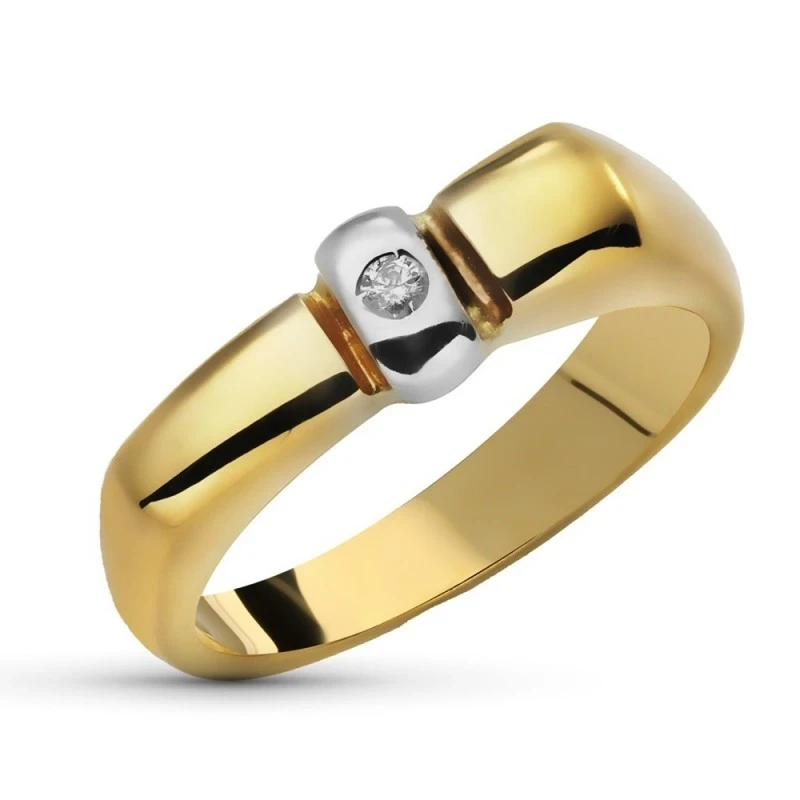Sortija Oro Bicolor 18k mujer diamante brillante centro cabeza 0.05ct