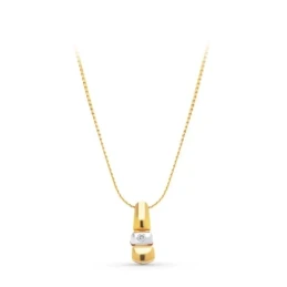 Gargantilla Oro Bicolor 18k mujer 42 cm. colgante 16 x 6 mm. detalle