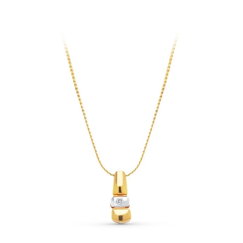 Gargantilla Oro Bicolor 18k mujer 42 cm. colgante 16 x 6 mm. detalle