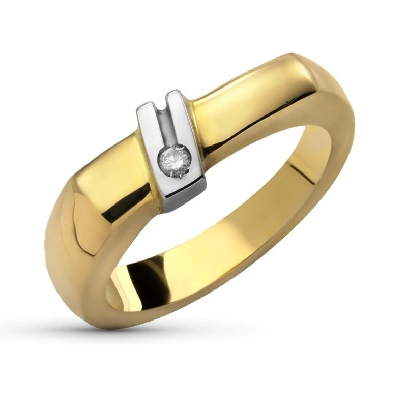 Sortija Oro Bicolor 18k mujer diamante brillante centro cabeza 0.04ct