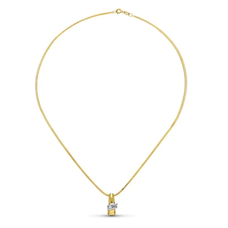 Gargantilla Oro Bicolor 18k mujer 40 cm. colgante 16 x 7 mm. detalle