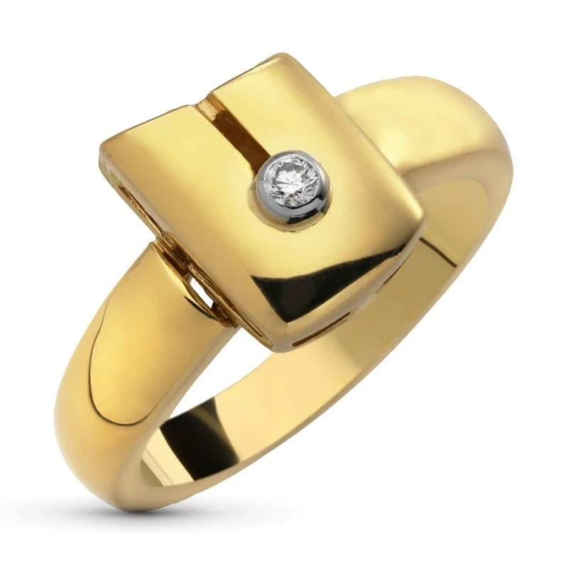 Sortija Oro 18k mujer cabeza 12 x 8 mm. detalle diamante brillante 0.