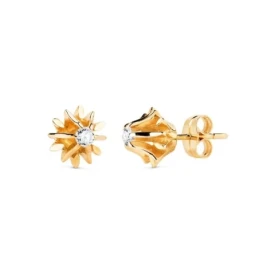 Pendientes Oro 18k macizos mujer 9 mm. dos diamantes 0.1ct.