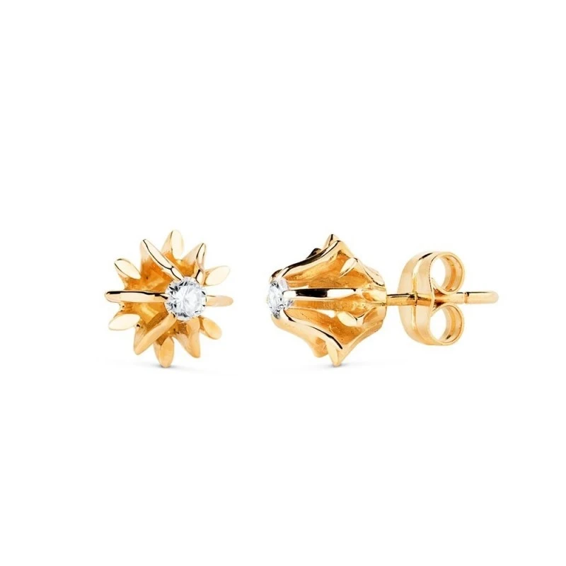 Pendientes Oro 18k macizos mujer 9 mm. dos diamantes 0.1ct.
