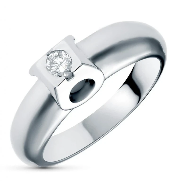 Solitario Oro Blanco 18k mujer diamante centro cabeza 0.15ct. ancho c