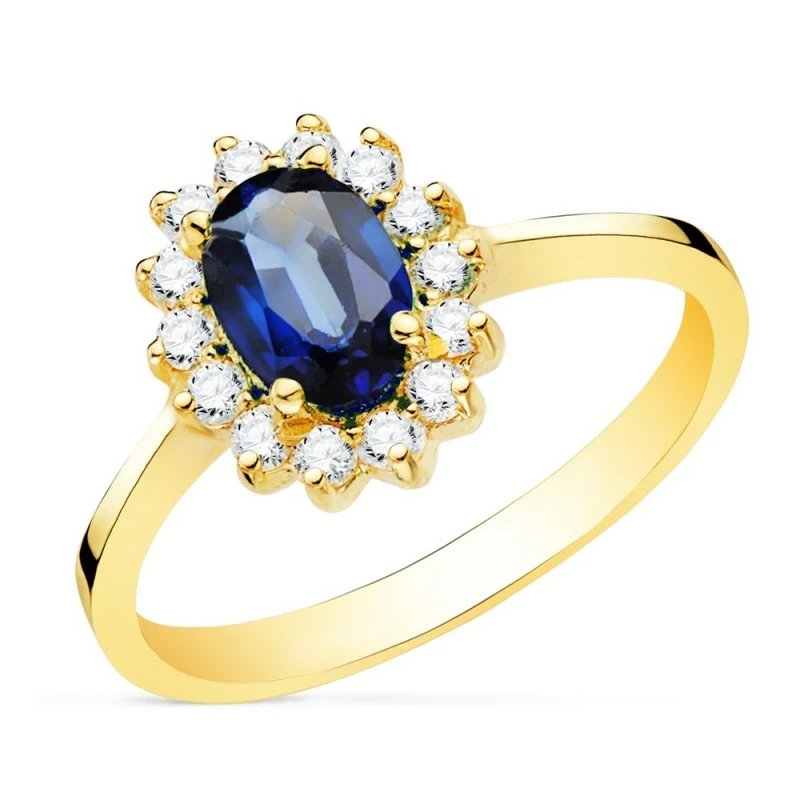 Sortija Oro 18k mujer zafiro 0.98ct. catorce diamantes 0.02ct.