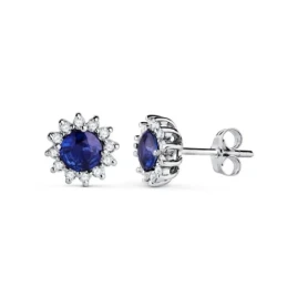 Pendientes Oro Blanco 18k mujer 9 mm. zafiro centro 0.56ct. combinado