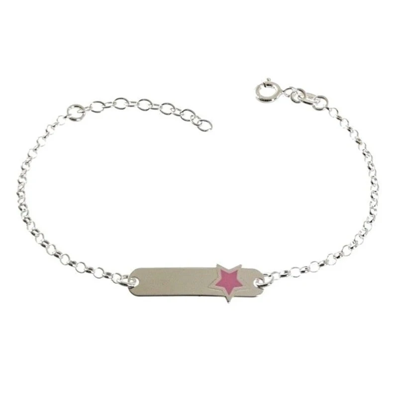 Esclava Pulsera Plata Ley niña 15 cm. rolo chapa lisa estrella esmalt