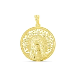 Virgen Niña Medalla Plata Ley 925m maciza 24 mm. chapada oro calada c