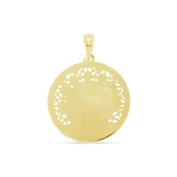 Virgen Niña Medalla Plata Ley 925m maciza 24 mm. chapada oro calada c